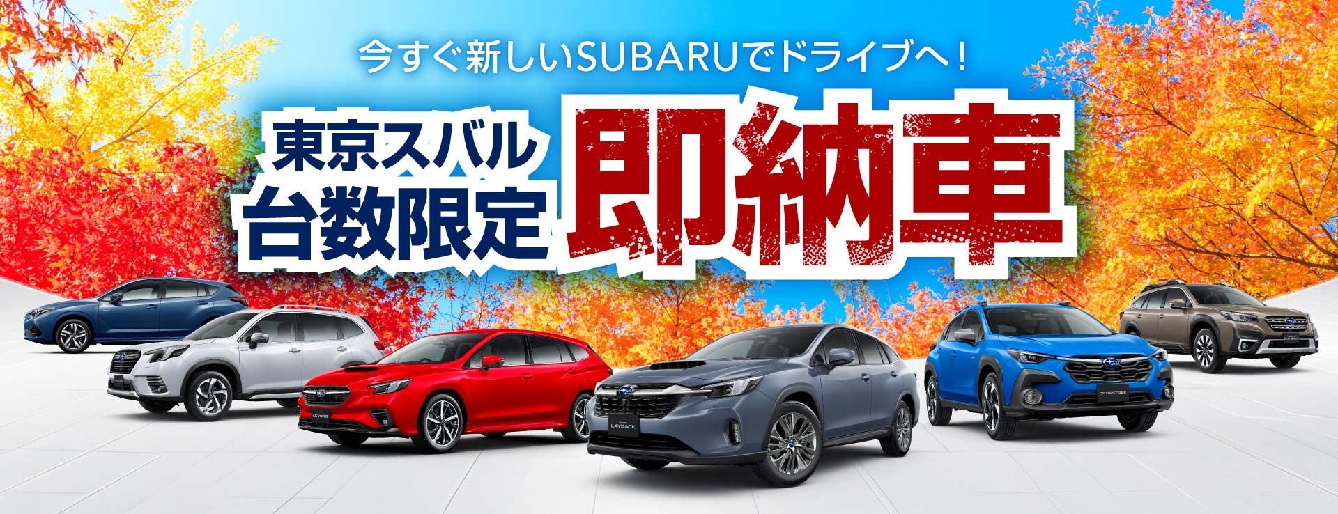 今すぐ新しいSUBARUでドライブへ！ 東京スバル 台数限定即納車