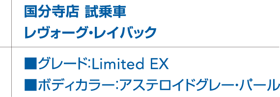 国分寺店 東京スバルの試乗車紹介試乗車 レヴォーグ・レイバック グレード：Limited EX 　ボディカラー：アステロイドグレー・パール